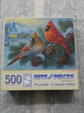 500-piece jigsaw puzzle, Bits and Pieces # 43459, Winter Cardinals, Oleg Gavrilo
